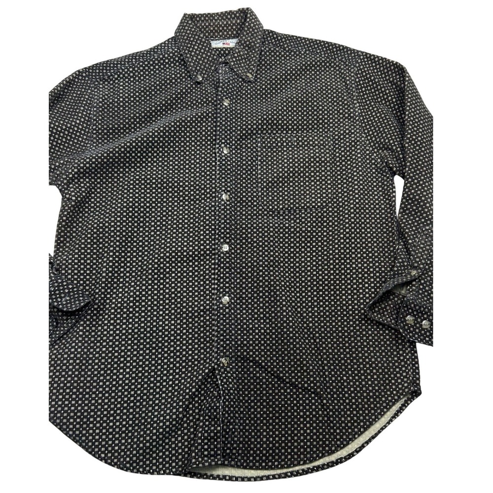 Vintage County Seat Men's Corduroy Shirt L Brown Geometric Button Down